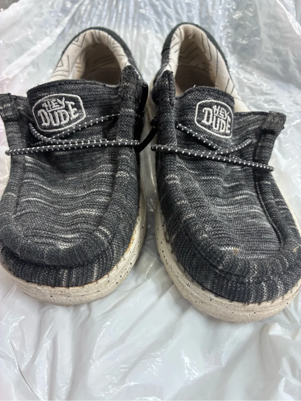 Hey Dude Black Slip-On Sneakers with White Speckled Soles